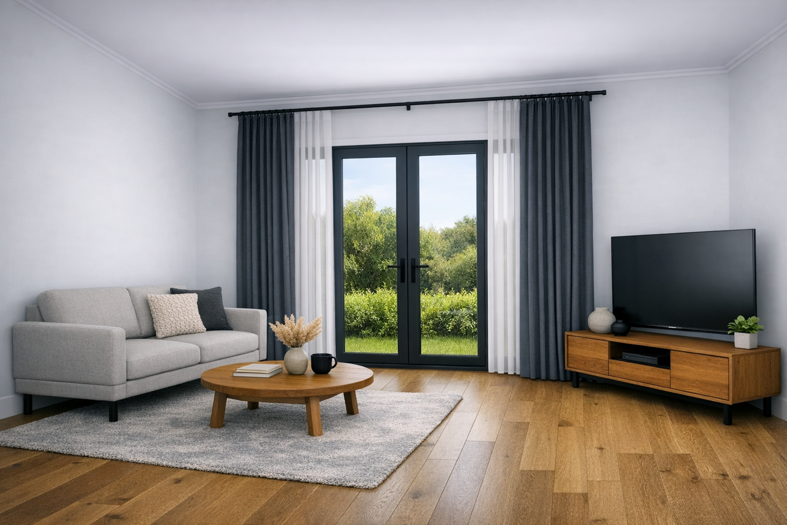 Bedroom sitting zone and French doors rendered vision